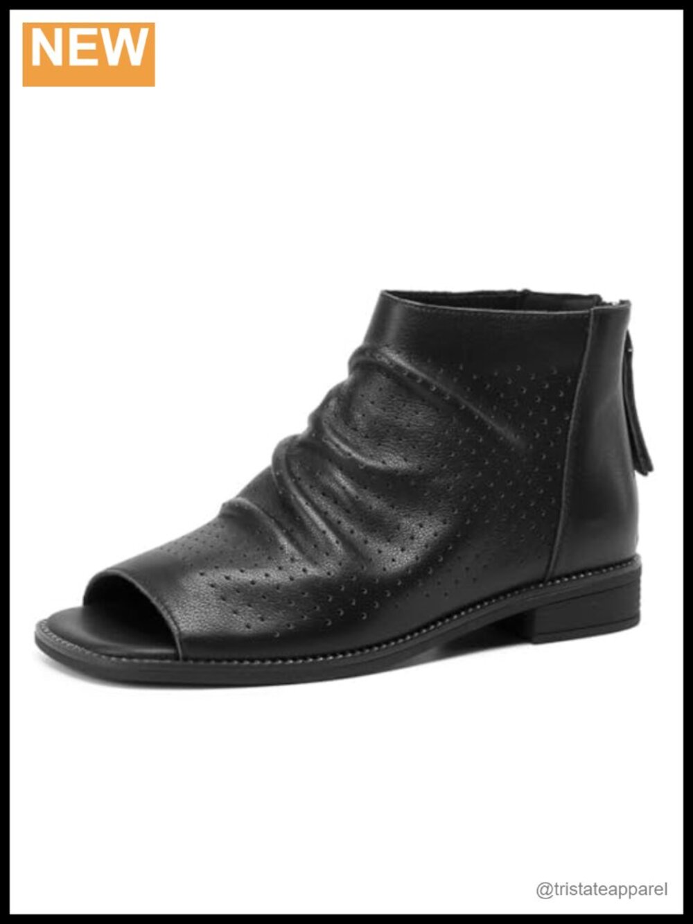 FSJ Women's Slouchy Ankle Boots Open Toe Low Block Heel